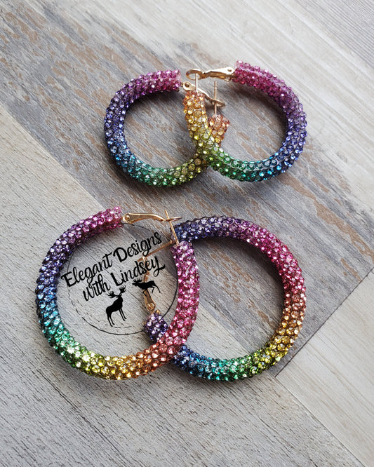 Rainbow Rhinestone Hoop earrings