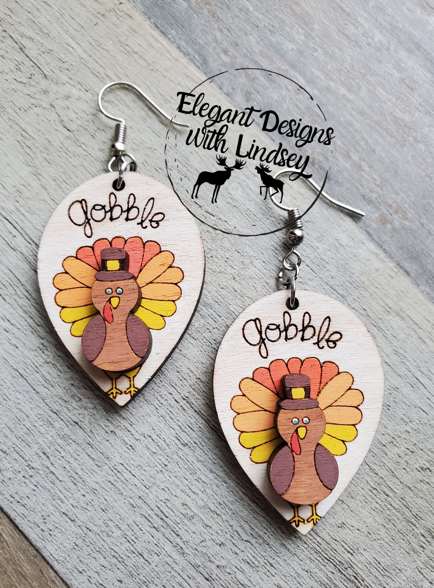 Layered “Gobble” Turkey Wood Earrings