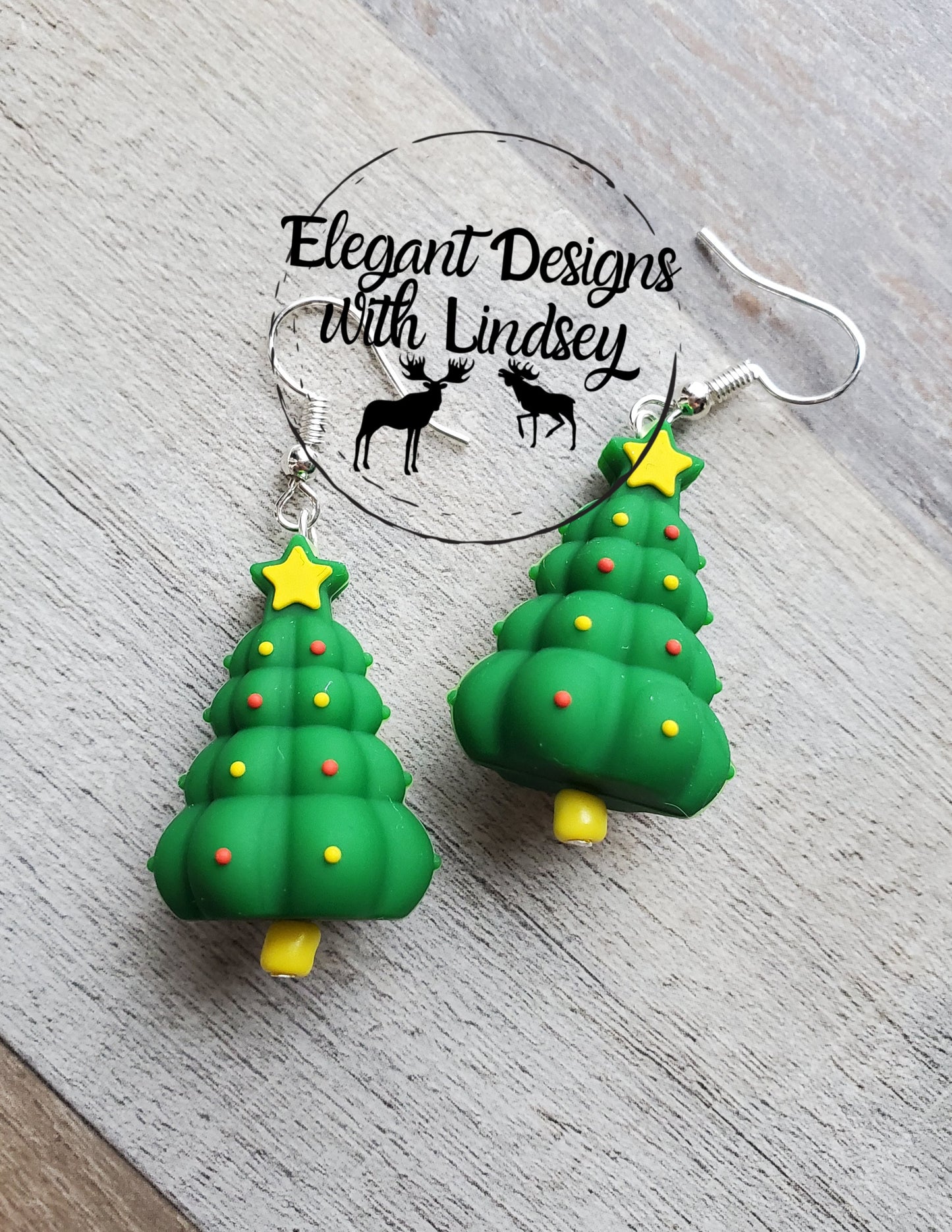 Green 3D Christmas Tree Silicone Bead Earrings