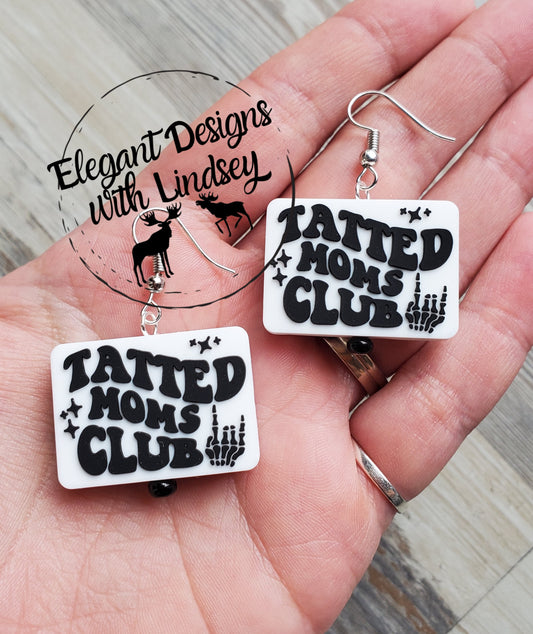 White Tatted Mom Club Silicone Bead Earrings
