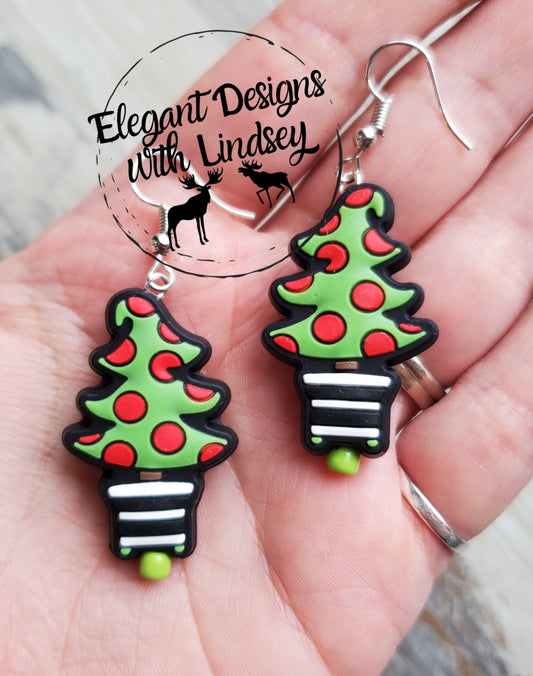 Funky Christmas Tree Silicone Bead Earrings