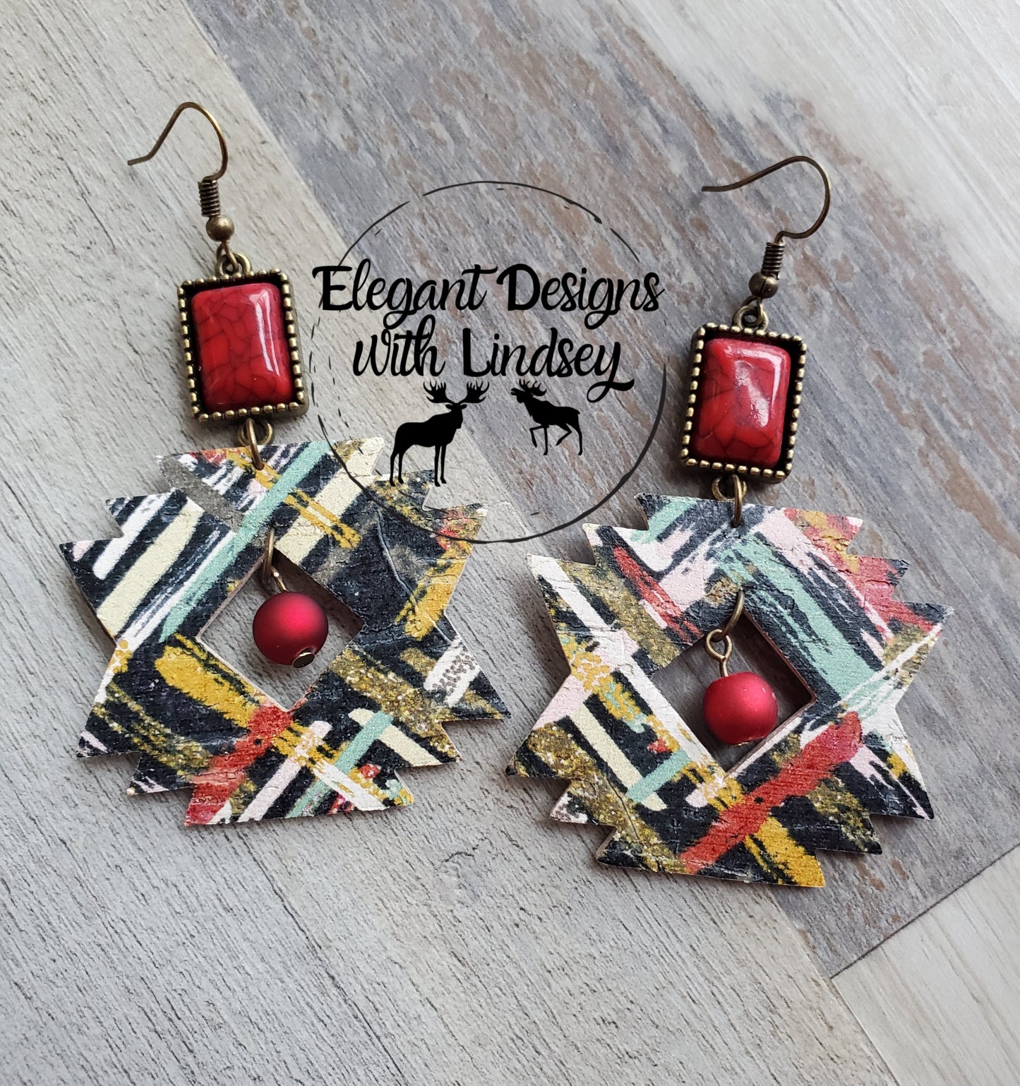 Cross Hatching Stripes Cork/Backed Leather Earrings