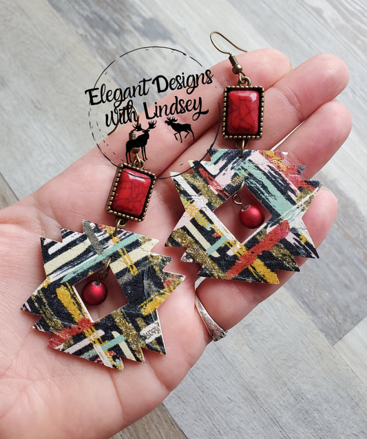 Cross Hatching Stripes Cork/Backed Leather Earrings