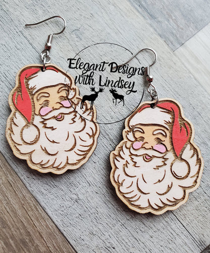 Hand Painted Vintage Santa Wood Earrings