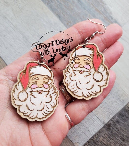 Hand Painted Vintage Santa Wood Earrings