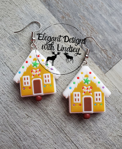 Gingerbread House Silicone Bead Earrings