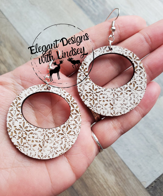 Hand Painted White Washed Mosaic Grunge Wood Earrings