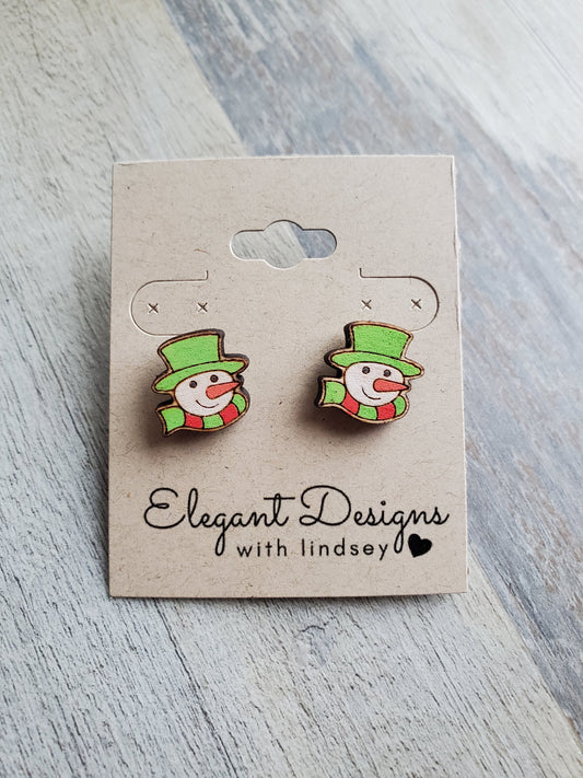 Snowman Hand Painted Wood/Resin Stud Earrings