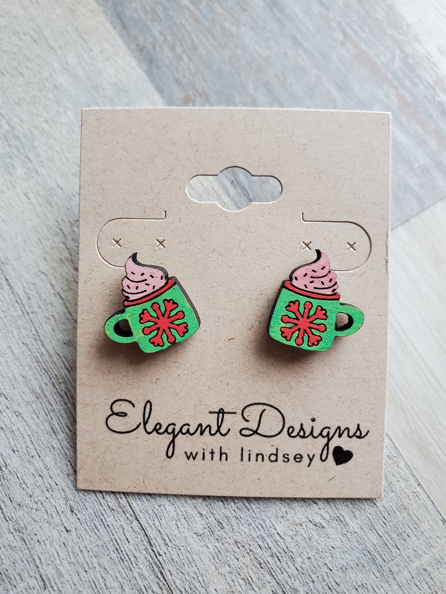 Hot Cocoa Hand Painted Wood/Resin Stud Earrings