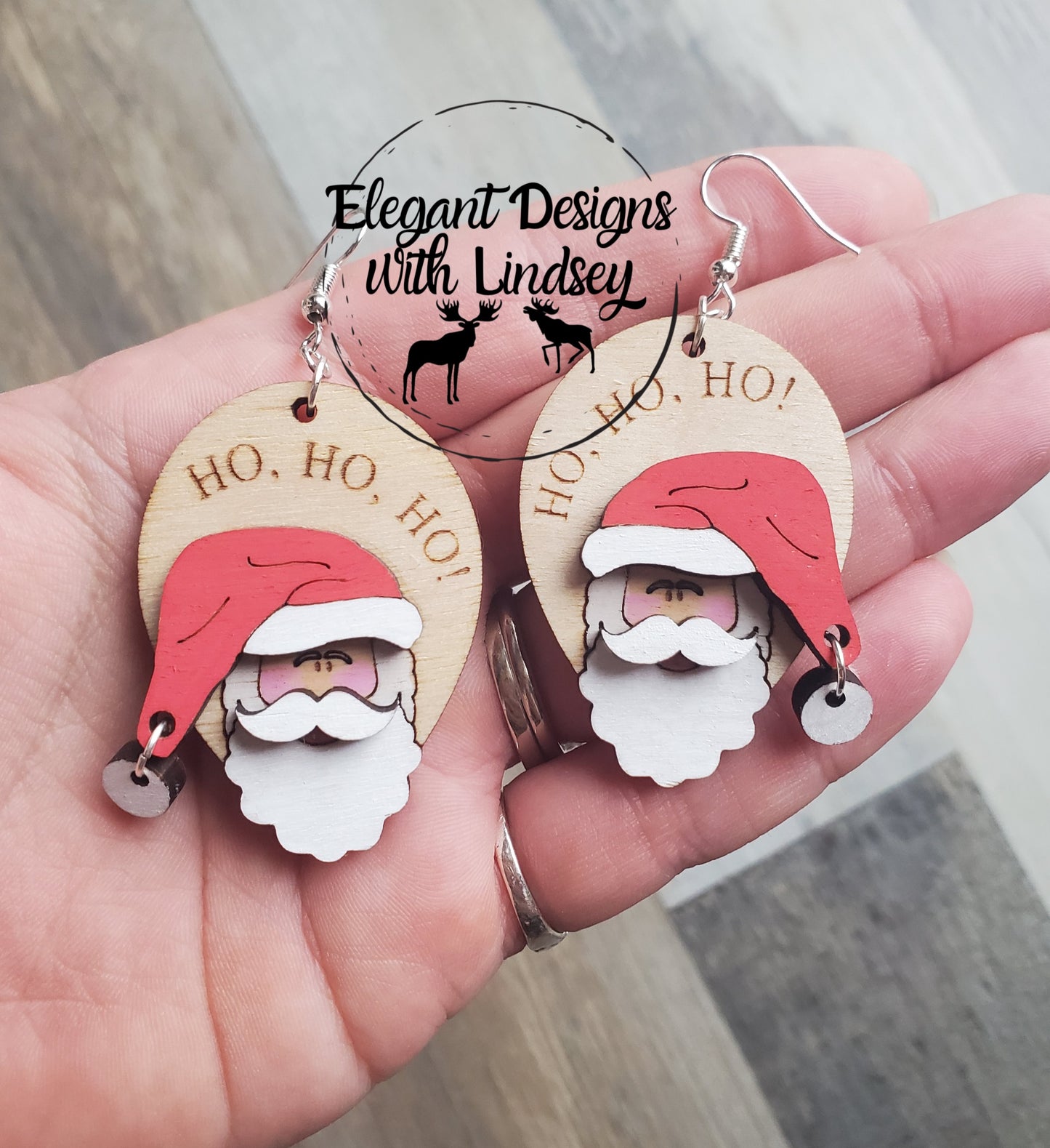 3D Santa Hand Painted Wood Earrings