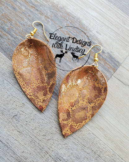 Rose Gold Cheetah Pinched Genuine leather earrings
