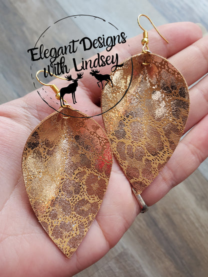 Rose Gold Cheetah Pinched Genuine leather earrings