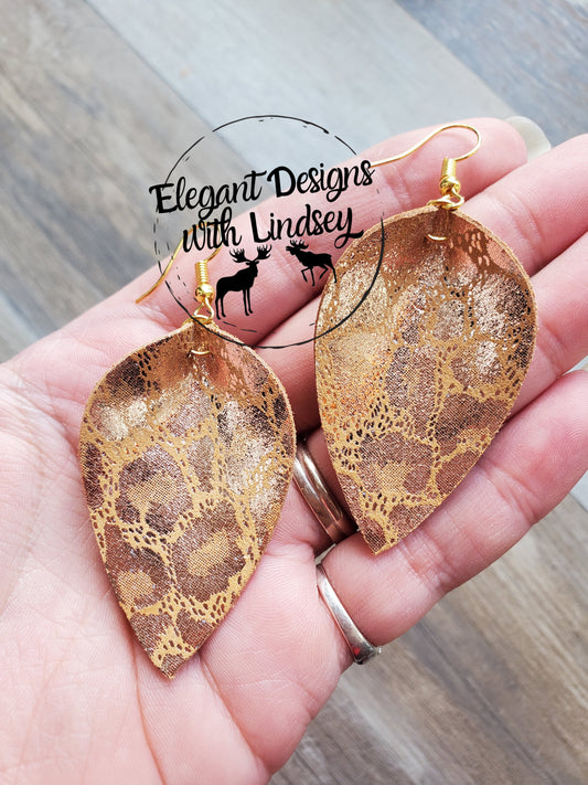 Rose Gold Cheetah Pinched Genuine leather earrings
