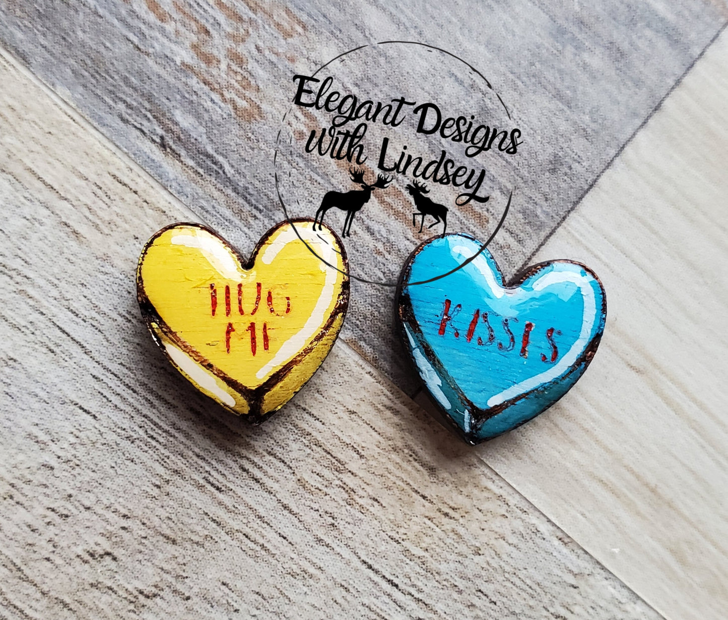 Painted Conversation Hearts Wood/Resin Stud Earrings