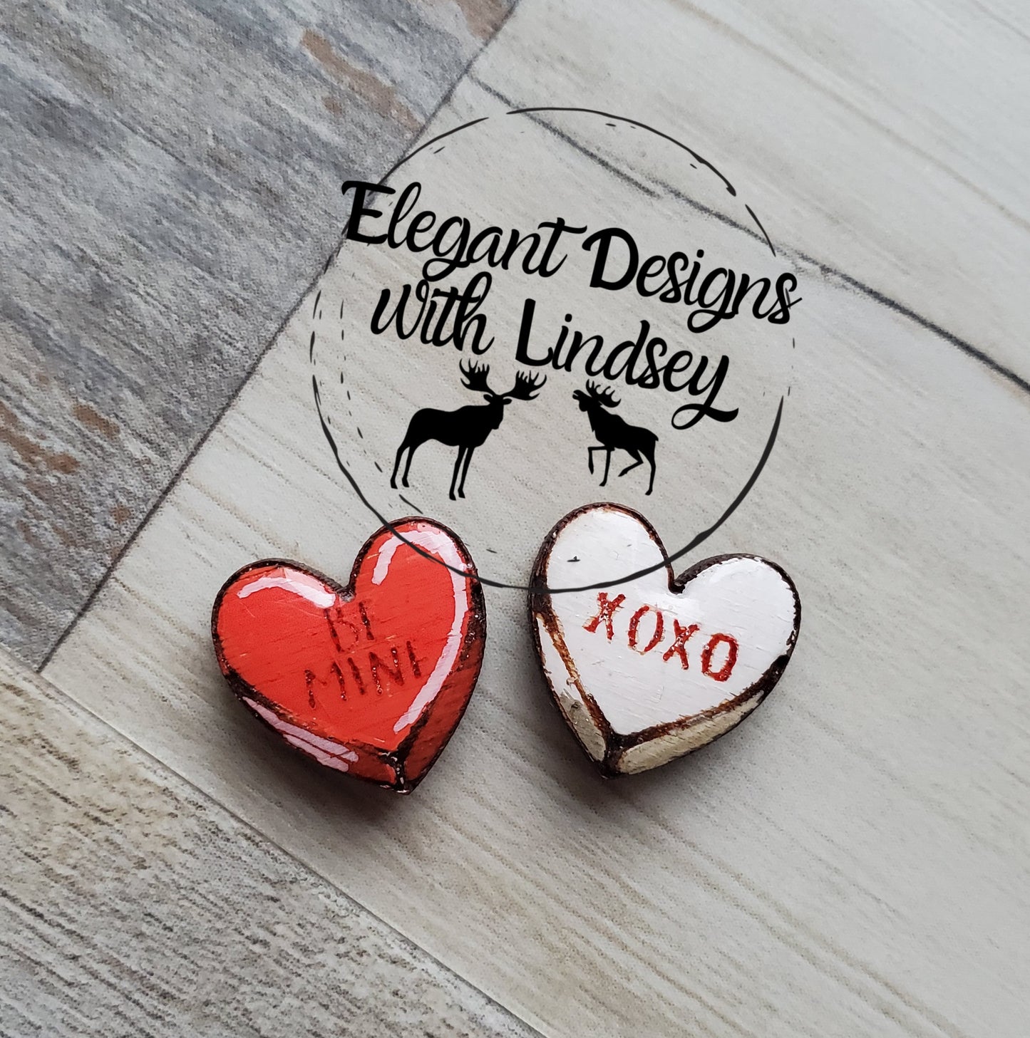 Painted Conversation Hearts Wood/Resin Stud Earrings