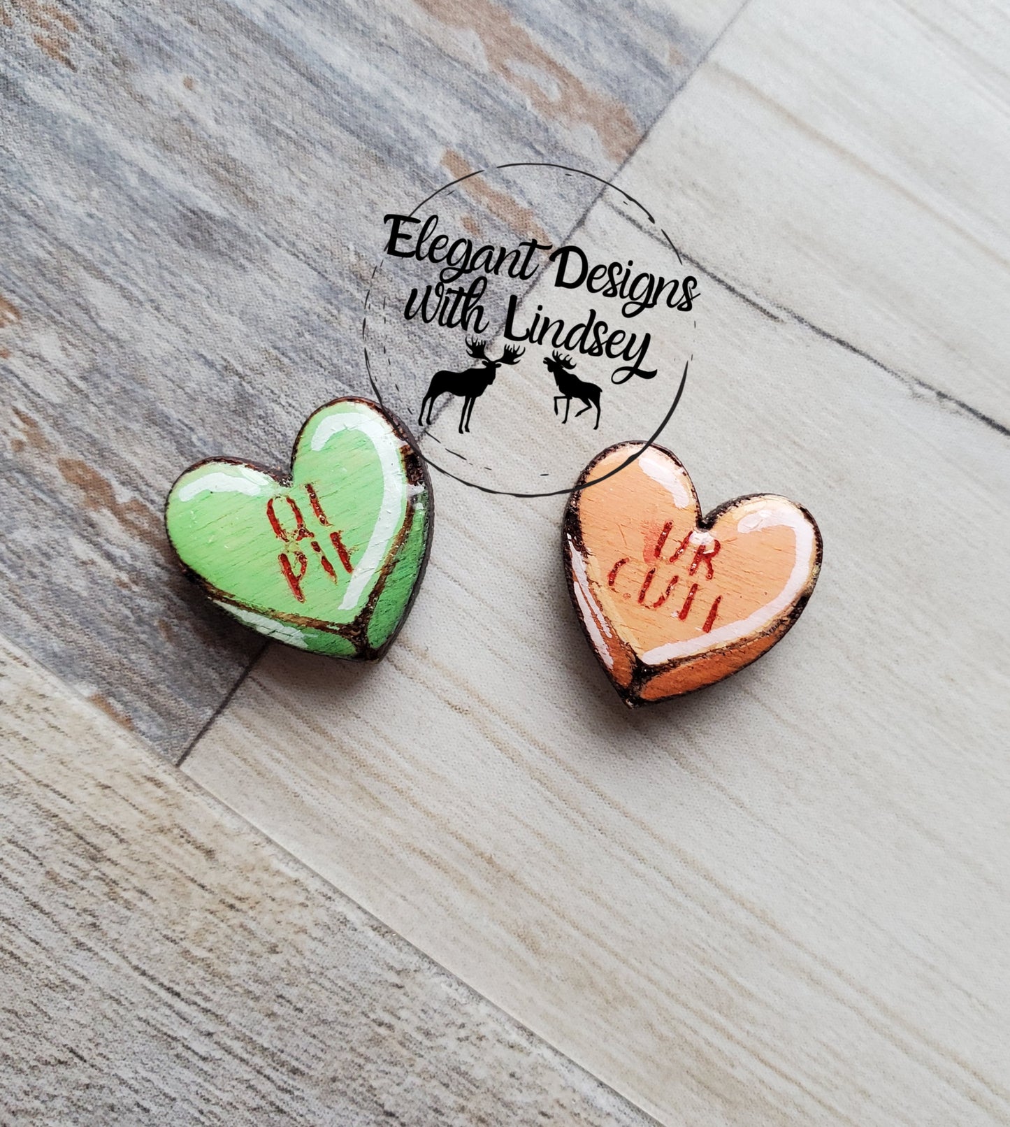 Painted Conversation Hearts Wood/Resin Stud Earrings