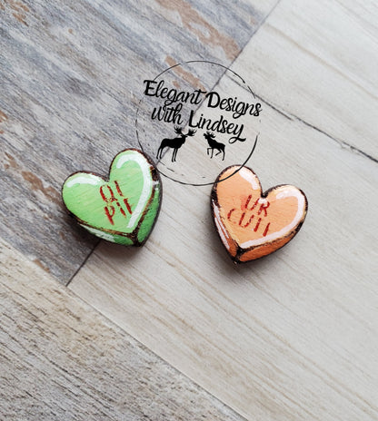 Painted Conversation Hearts Wood/Resin Stud Earrings