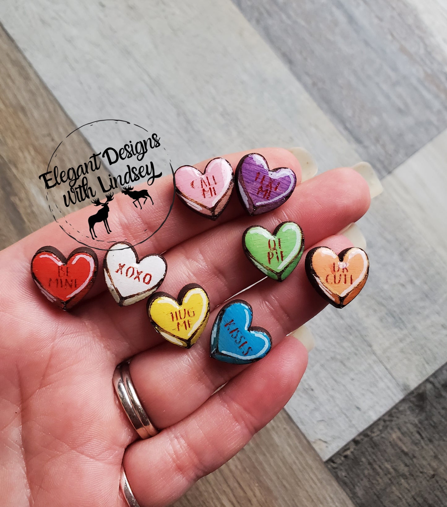 Painted Conversation Hearts Wood/Resin Stud Earrings