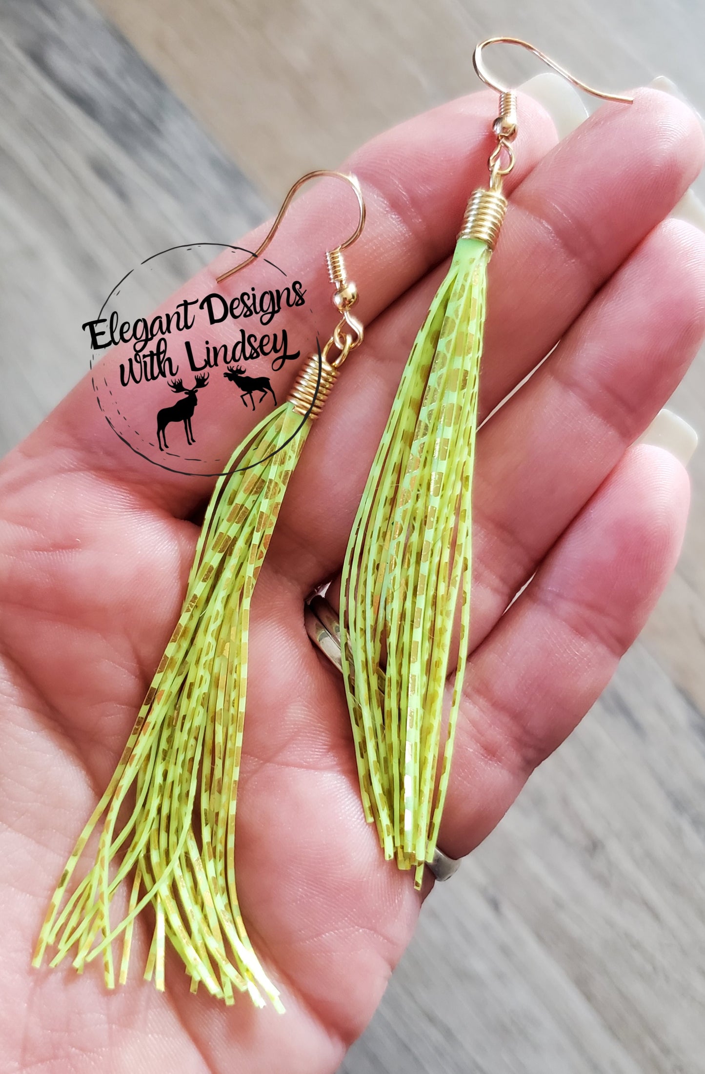 Chartreuse and Gold Skirt Fringe Earrings