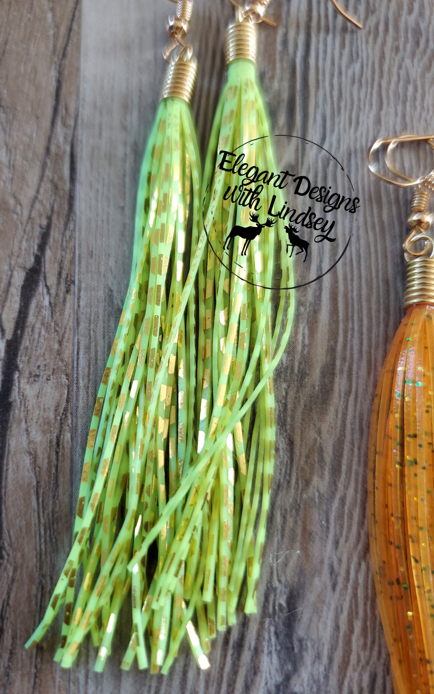 Chartreuse and Gold Skirt Fringe Earrings