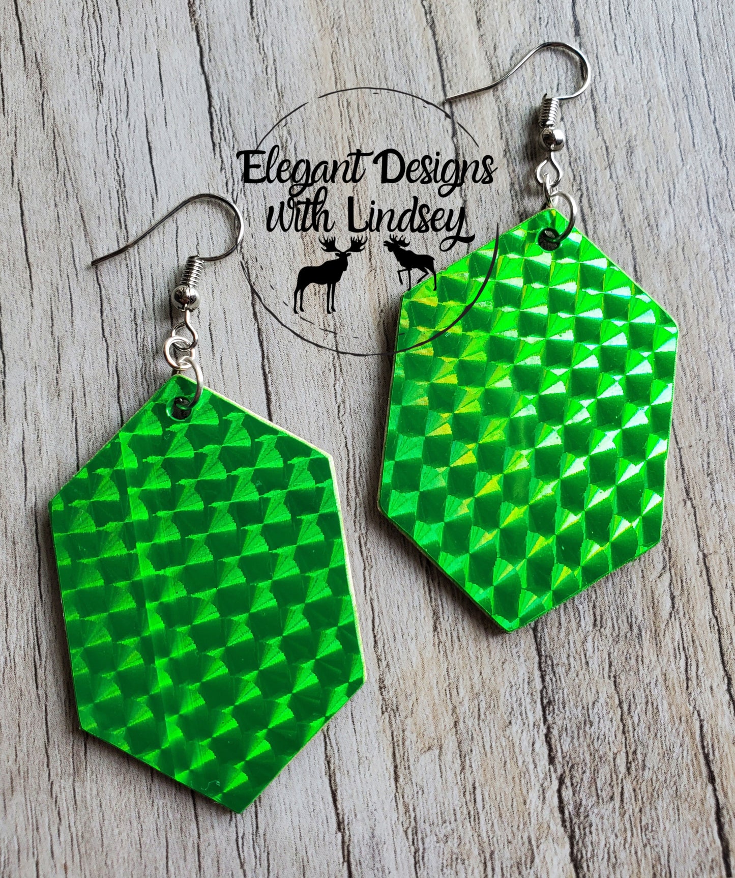 Hot Green Regular Scales Wood Earrings