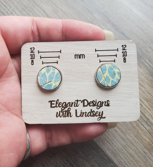 Yellow/Teal Cork Backed Genuine Leather Stud Earrings