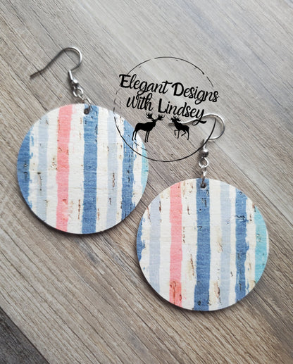 Stripes Cork Backed Genuine Leather Earrings