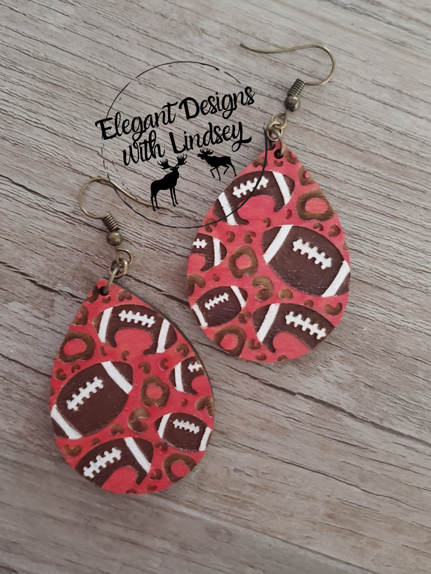 Red Football Hand Painted Wood Earrings