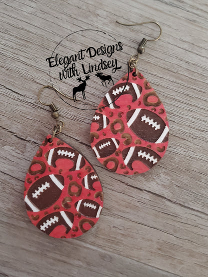 Red Football Hand Painted Wood Earrings
