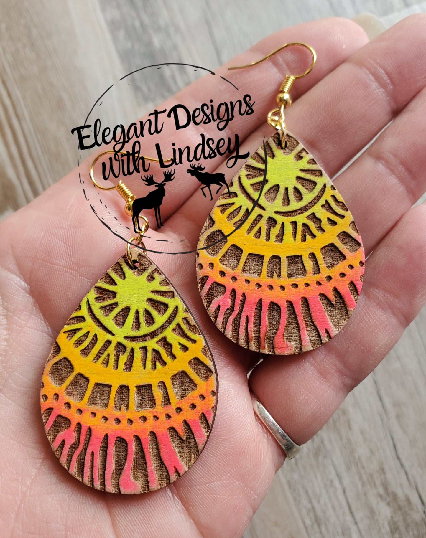 Tye-Dye Hand Painted Wood Earrings-1