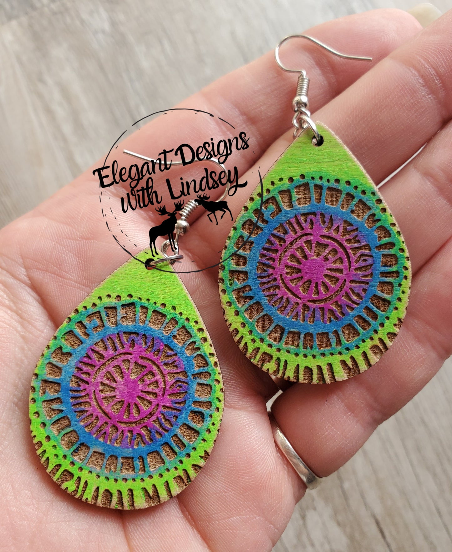 Tye-Dye Hand Painted Wood Earrings-2