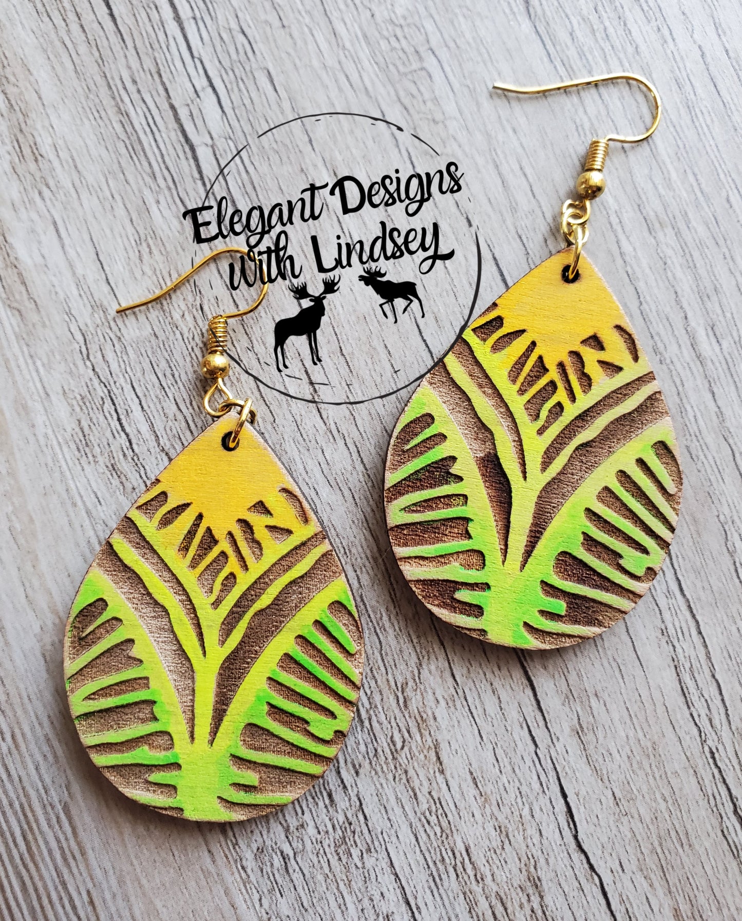 Tye-Dye Hand Painted Wood Earrings-4