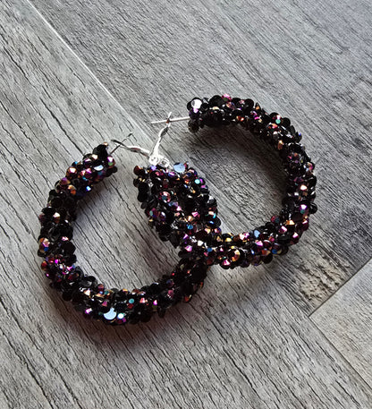 Purple Rain Super Chunky Rhinestone Hoop Earrings