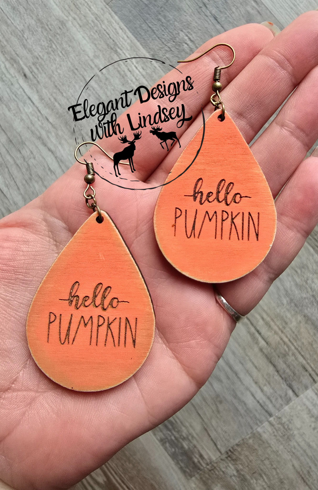 Hello Pumpkin Teardrop Wood Earrings