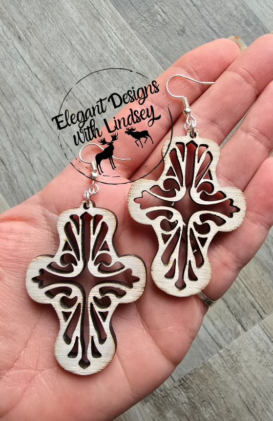 Bohemian Cross Wood Earrings