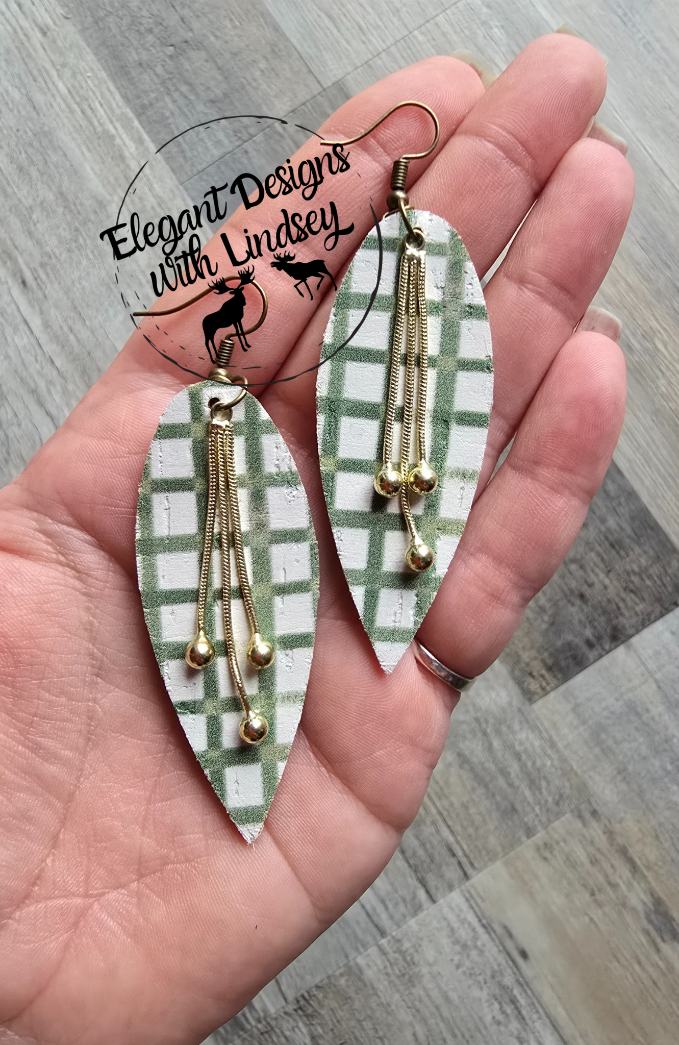Green Line Dangle Cork Genuine Leather Backed Earrings