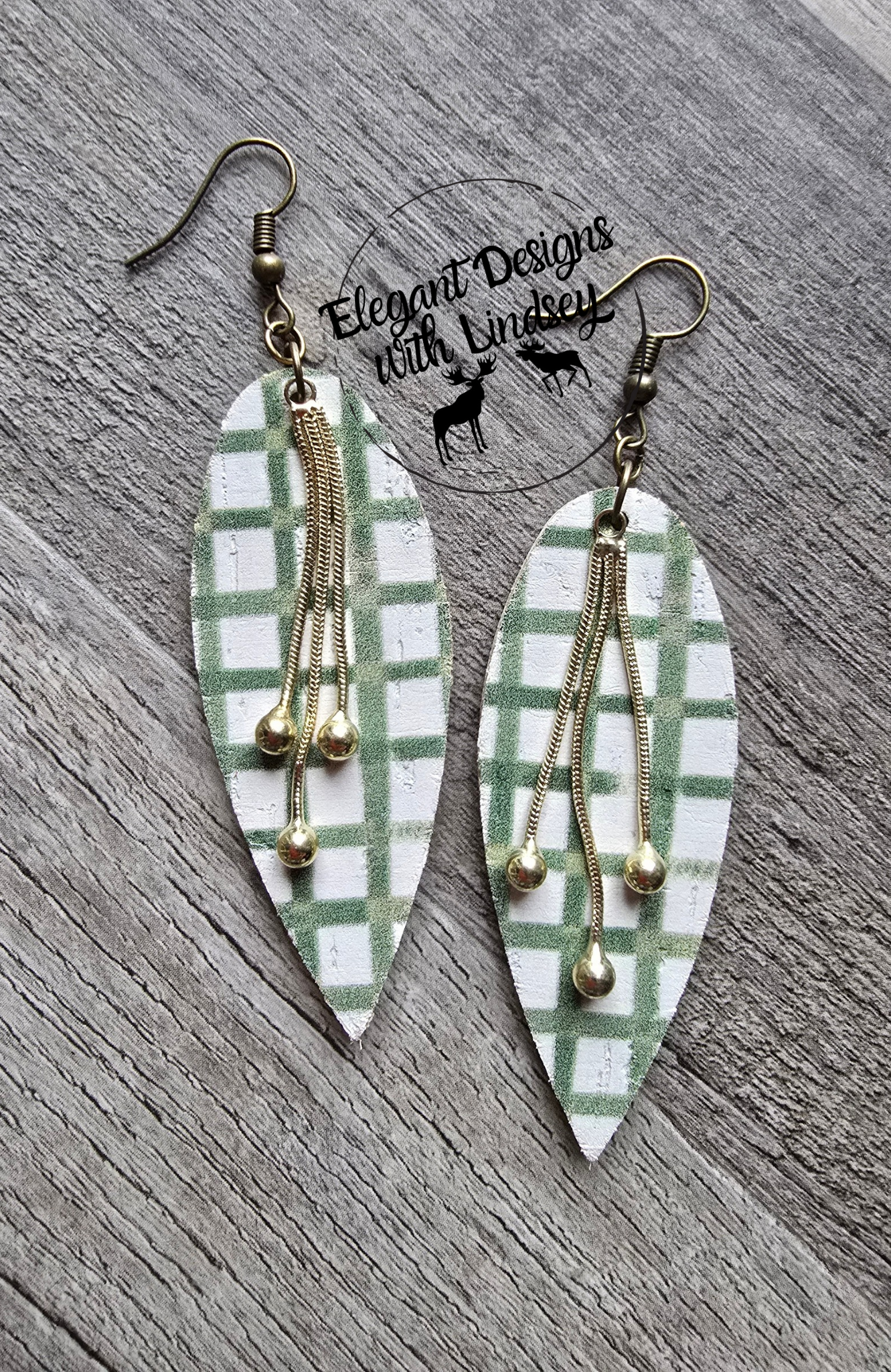 Green Line Dangle Cork Genuine Leather Backed Earrings