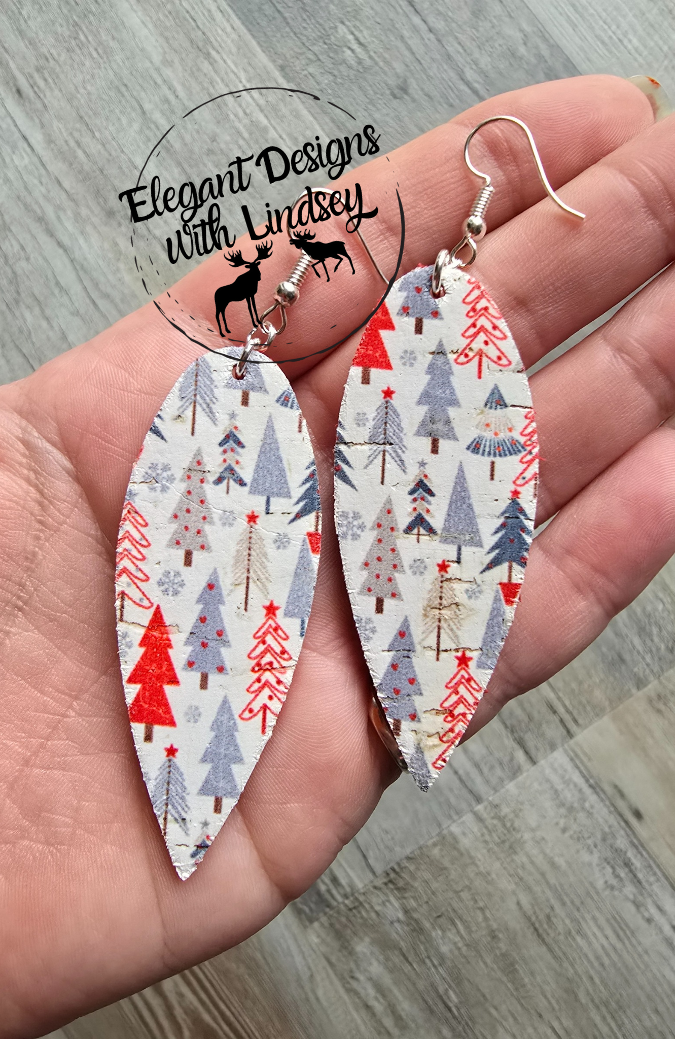 Christmas Tree Dangle Cork Genuine Leather Backed Earrings