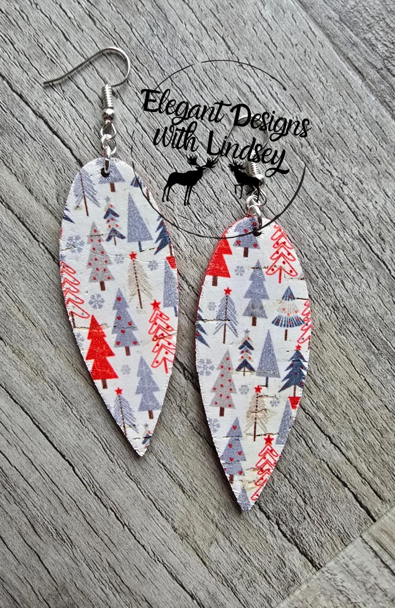 Christmas Tree Dangle Cork Genuine Leather Backed Earrings