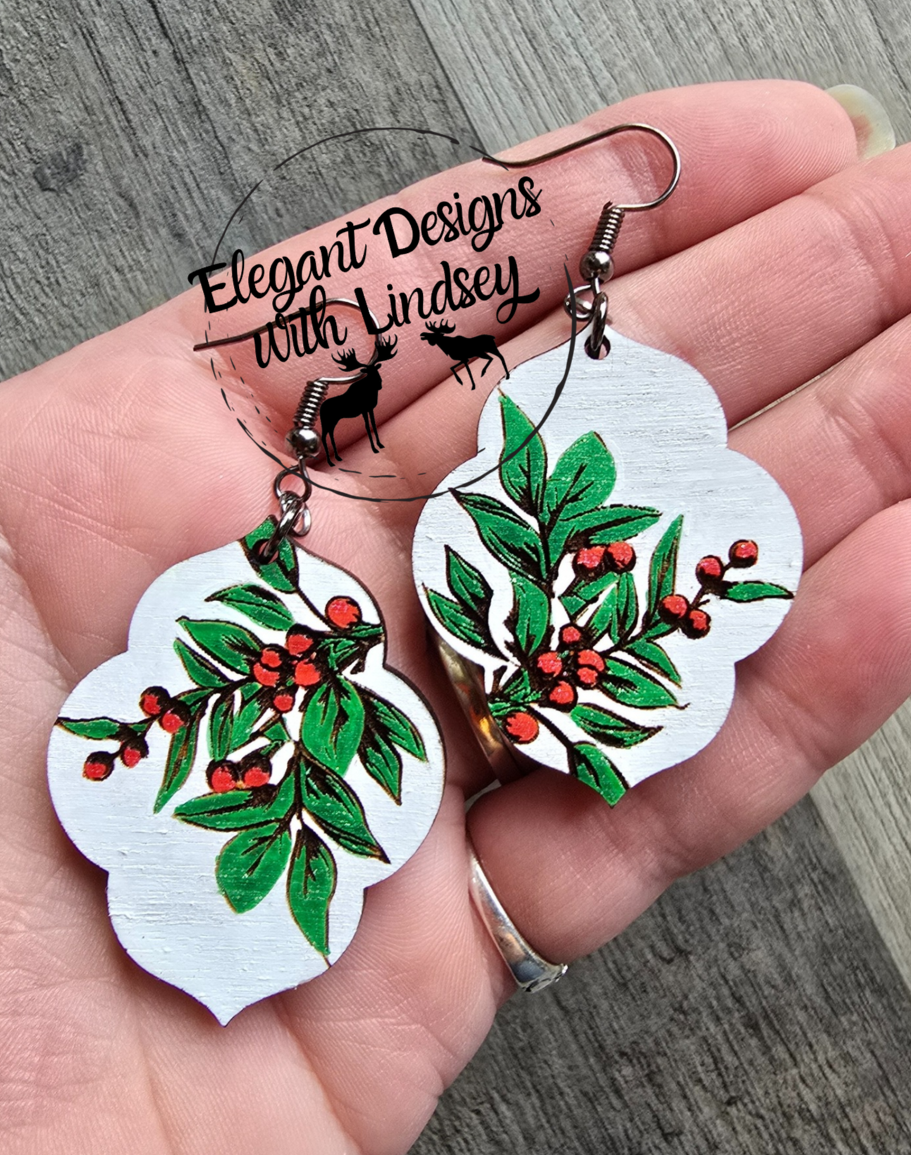 Mistletoe Hand Painted Wood Earrings