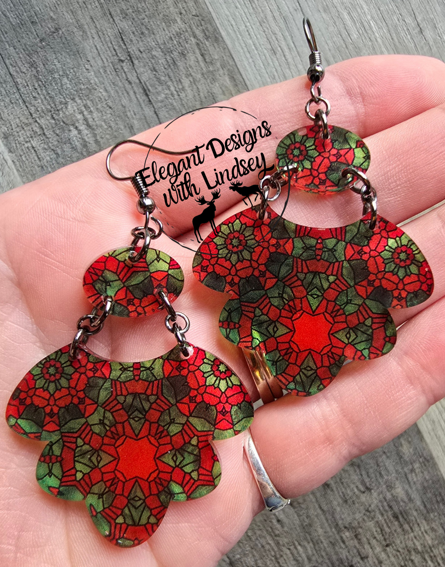 Holiday Stained "Glass" Scalloped Acrylic Earrings