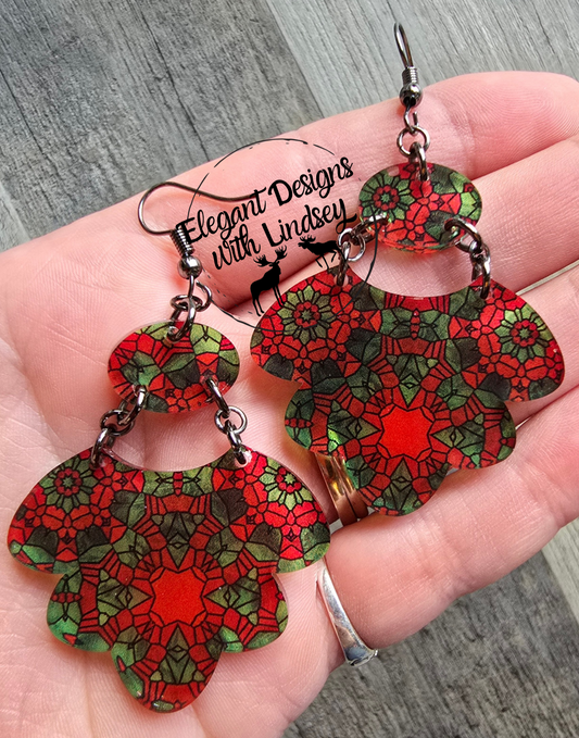 Holiday Stained "Glass" Scalloped Acrylic Earrings