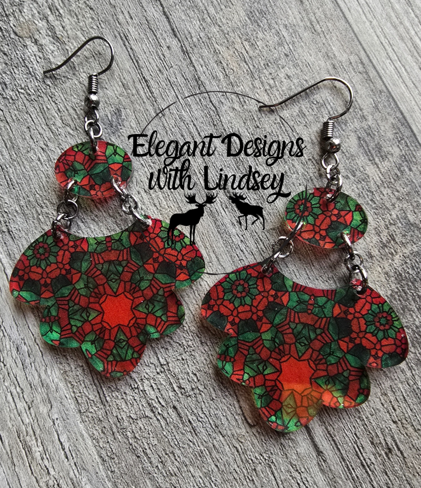 Holiday Stained "Glass" Scalloped Acrylic Earrings