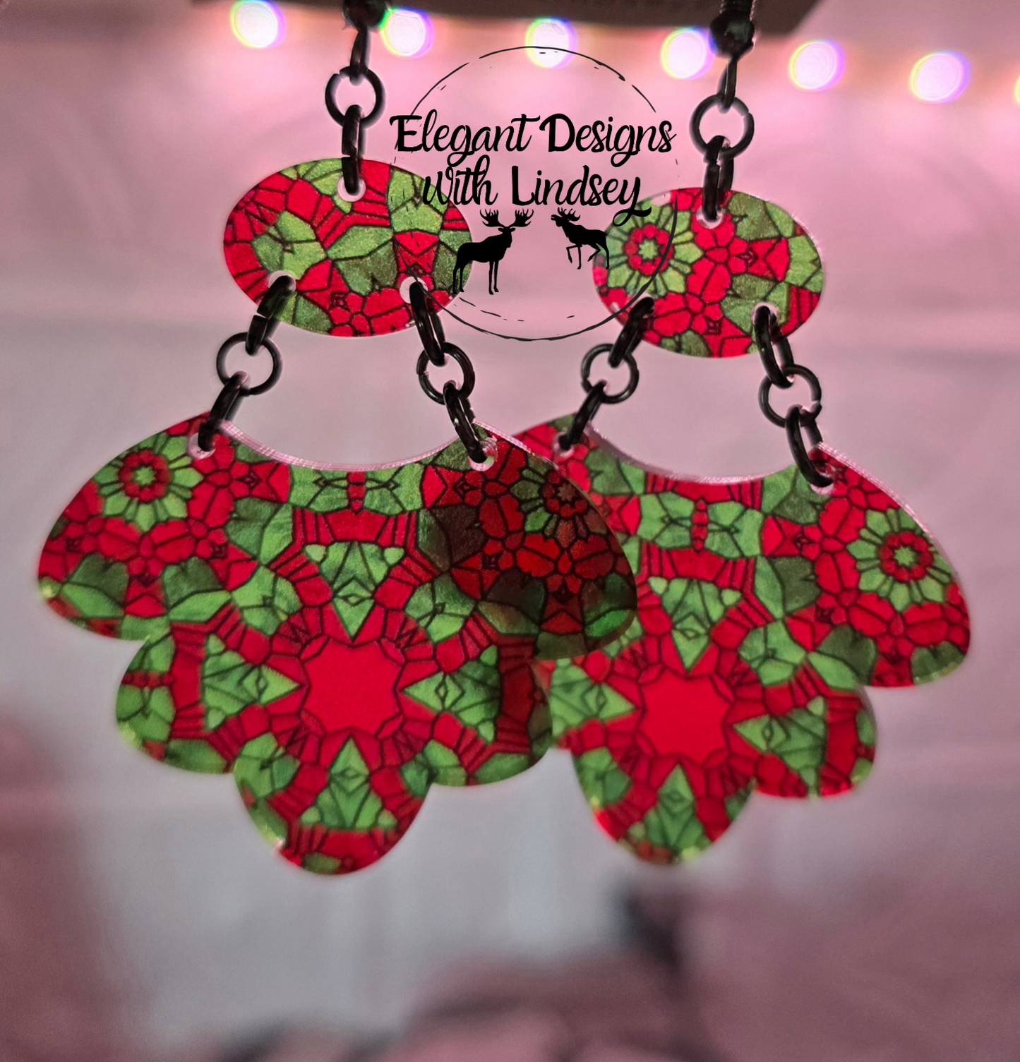Holiday Stained "Glass" Scalloped Acrylic Earrings
