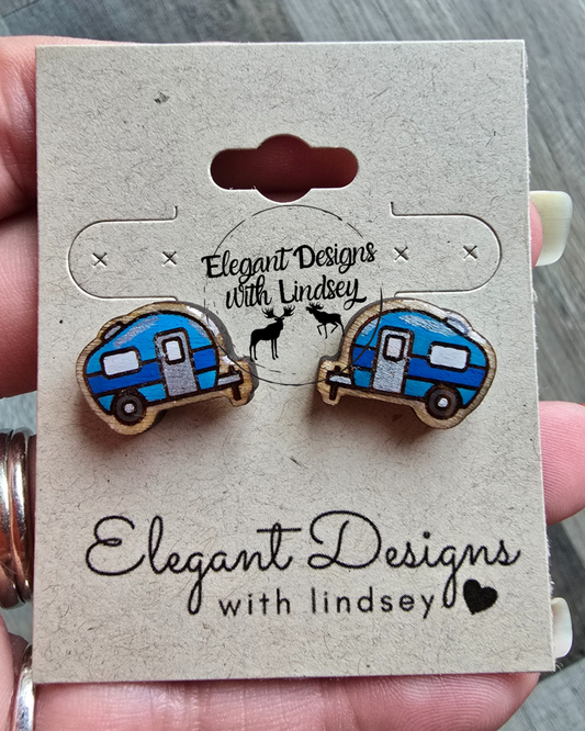 Camper Hand Painted Wood/Resin Stud Earrings