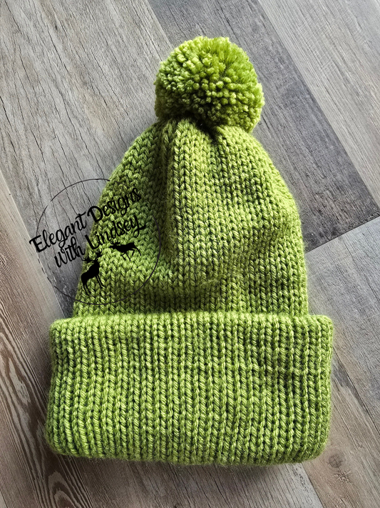 Olive Green Winters Hat with Pom