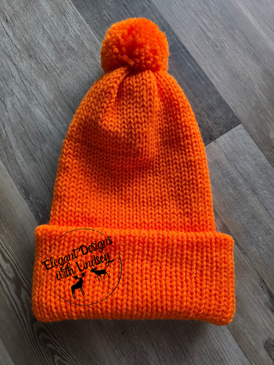 Varsity Orange Winters Hat with Pom