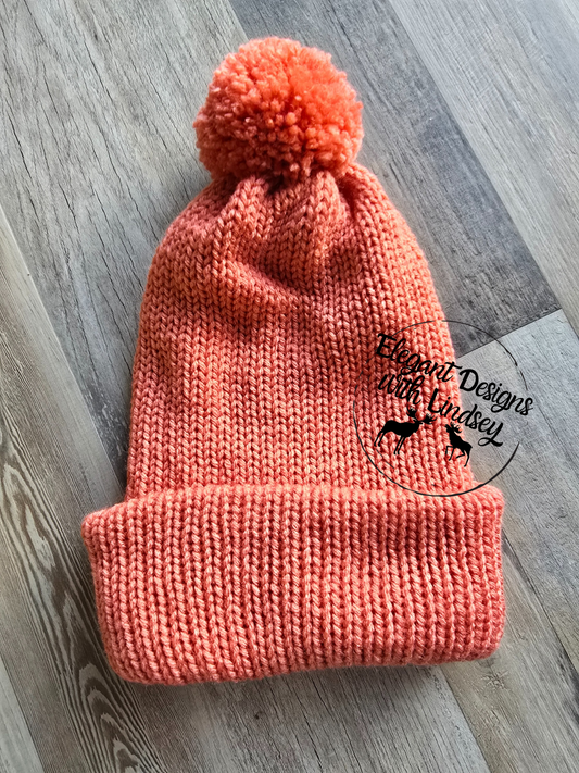 Dark Coral Winters Hat with Pom