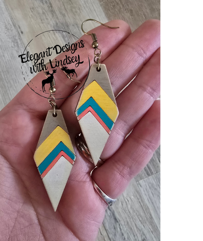 Polygonal Narrow Slanted Bar Inverted Chevron Wood Earrings