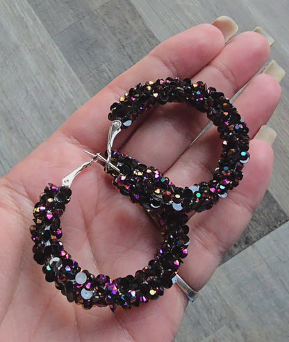 Purple Rain Super Chunky Rhinestone Hoop Earrings